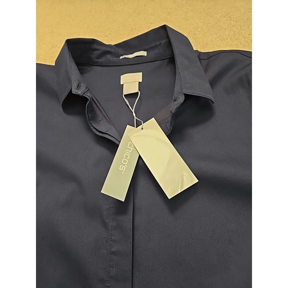 NWT Chico's 2 US 12 Classic Navy No Iron Stretch Maxi Pocket Tunic Office Classi - Picture 5 of 14